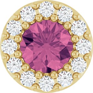 Ladies Natural Pink Tourmaline Natural Diamond Halo-Style Pendant (I1, G-H) — 14K Yellow Gold