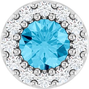 Ladies Natural Aquamarine Natural Diamond Halo-Style Pendant (I1, G-H) — 14K White Gold