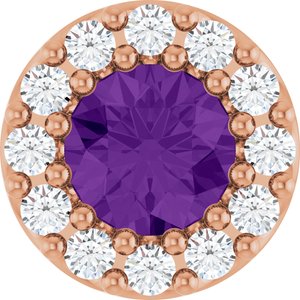 Ladies Natural Amethyst Natural Diamond Halo-Style Pendant (I1, G-H) — 14K Rose Gold