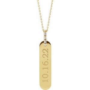 Ladies Natural Diamond Engravable Bar Necklace (Si2-Si3, G-H) — 14K Yellow Gold