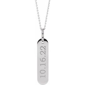 Ladies Natural Diamond Engravable Bar Necklace (Si2-Si3, G-H) — 14K White Gold