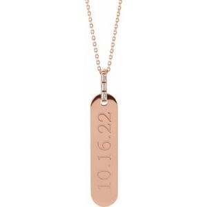 Ladies Natural Diamond Engravable Bar Necklace (Si2-Si3, G-H) — 14K Rose Gold