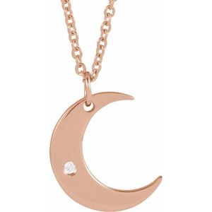 Ladies Natural Diamond Crescent Moon Necklace (I1, G-H) — 14K Rose Gold