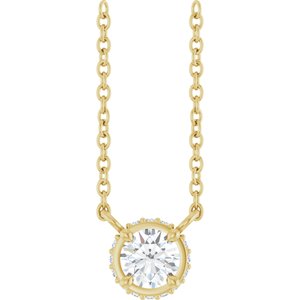 Ladies Natural Diamond Hidden Halo Necklace (I1, G-H) — 14K Yellow Gold