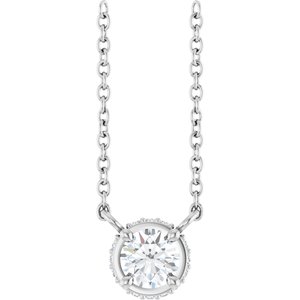 Ladies Natural Diamond Hidden Halo Necklace (I1, G-H) — 14K White Gold