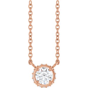 Ladies Natural Diamond Hidden Halo Necklace (I1, G-H) — 14K Rose Gold