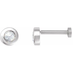 Ladies Rose-Cut Natural Diamond Stud Earring — 14K White Gold