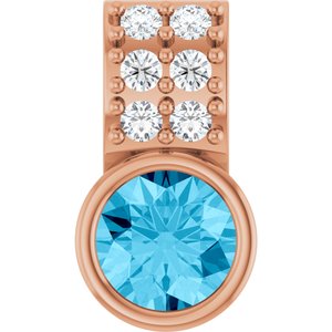 Ladies Natural Aquamarine Natural Diamond Pendant (I1, G-H) — 14K Rose Gold