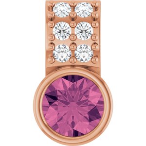 Ladies Natural Pink Tourmaline Natural Diamond Pendant (I1, G-H) — 14K Rose Gold