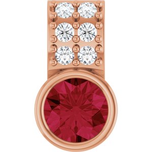 Ladies Natural Ruby Natural Diamond Pendant (I1, G-H) — 14K Rose Gold