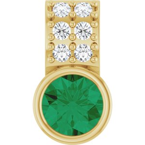 Ladies Natural Emerald Natural Diamond Pendant (I1, G-H) — 14K Yellow Gold
