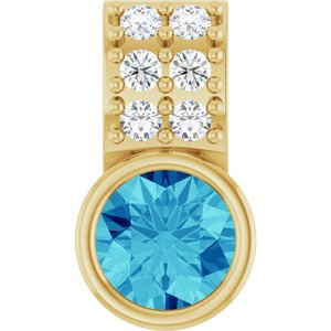 Ladies Natural Blue Zircon Natural Diamond Pendant (I1, G-H) — 14K Yellow Gold