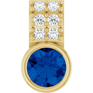 Ladies Natural Blue Sapphire Natural Diamond Pendant (I1, G-H) — 14K Yellow Gold