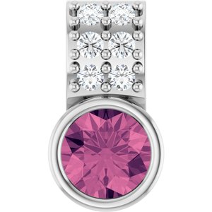 Ladies Natural Pink Tourmaline Natural Diamond Pendant (I1, G-H) — 14K White Gold