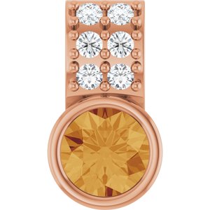 Ladies Natural Citrine Natural Diamond Pendant (I1, G-H) — 14K Rose Gold