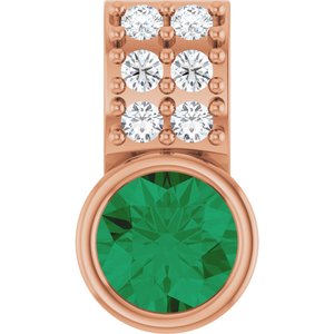 Ladies Natural Emerald Natural Diamond Pendant (I1, G-H) — 14K Rose Gold