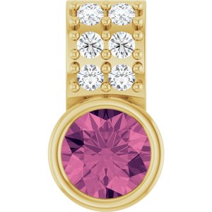 Ladies Natural Pink Tourmaline Natural Diamond Pendant (I1, G-H) — 14K Yellow Gold