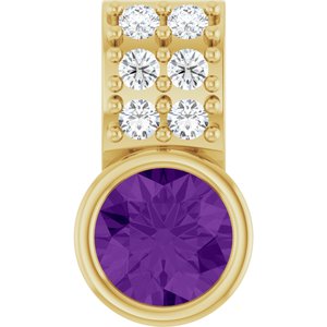 Ladies Natural Amethyst Natural Diamond Pendant (I1, G-H) — 14K Yellow Gold