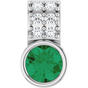 Ladies Natural Emerald Natural Diamond Pendant (Si2-Si3, G-H) — Platinum