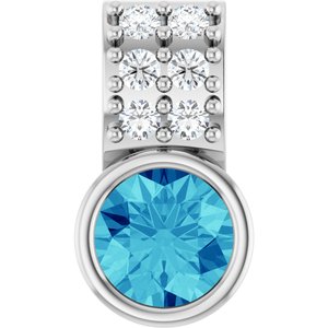Ladies Natural Blue Zircon Natural Diamond Pendant (Si2-Si3, G-H) — Platinum