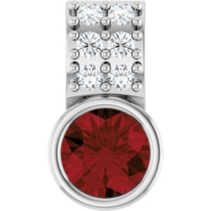Ladies Natural Mozambique Garnet Natural Diamond Pendant (I1, G-H) — 14K White Gold