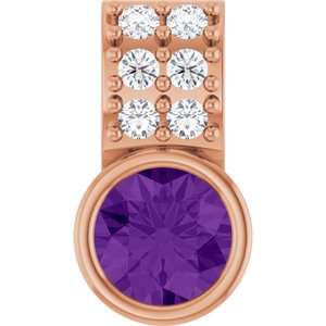 Ladies Natural Amethyst Natural Diamond Pendant (I1, G-H) — 14K Rose Gold