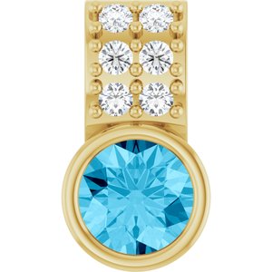 Ladies Natural Aquamarine Natural Diamond Pendant (I1, G-H) — 14K Yellow Gold