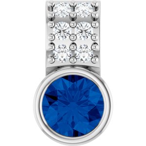 Ladies Natural Blue Sapphire Natural Diamond Pendant (I1, G-H) — 14K White Gold