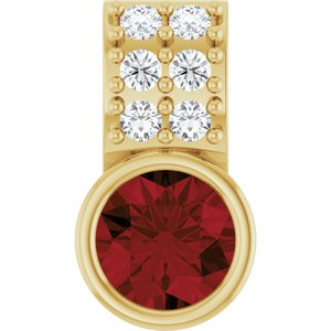 Ladies Natural Mozambique Garnet Natural Diamond Pendant (I1, G-H) — 14K Yellow Gold
