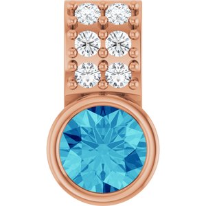 Ladies Natural Blue Zircon Natural Diamond Pendant (I1, G-H) — 14K Rose Gold