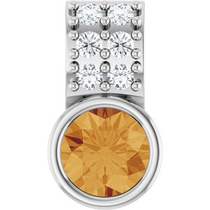 Ladies Natural Citrine Natural Diamond Pendant (Si2-Si3, G-H) — Platinum