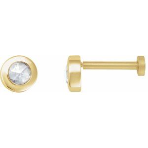 Ladies Rose-Cut Natural Diamond Stud Earring — 14K Yellow Gold