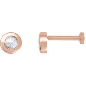 Ladies Rose-Cut Natural Diamond Stud Earring — 14K Rose Gold