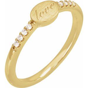 Ladies Natural Diamond Engravable Signet Ring — 14K Yellow Gold