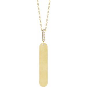Ladies Natural Diamond Engravable Bar Necklace (I1, G-H) — 14K Yellow Gold