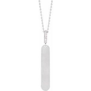 Ladies Natural Diamond Engravable Bar Necklace (I1, G-H) — Sterling Silver