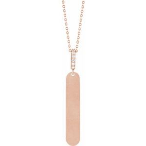 Ladies Natural Diamond Engravable Bar Necklace (I1, G-H) — 14K Rose Gold