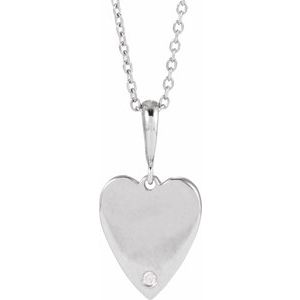 Ladies Natural Diamond Engravable Heart Necklace (I1, G-H) — Sterling Silver