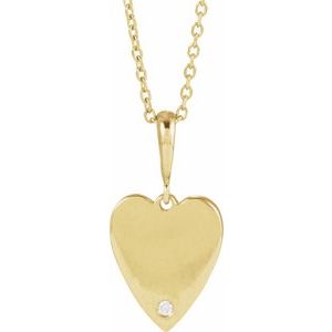 Ladies Natural Diamond Engravable Heart Necklace (I1, G-H) — 14K Yellow Gold