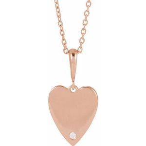 Ladies Natural Diamond Engravable Heart Necklace (I1, G-H) — 14K Rose Gold