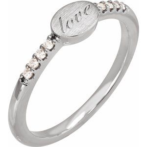 Ladies Natural Diamond Engravable Signet Ring — Platinum