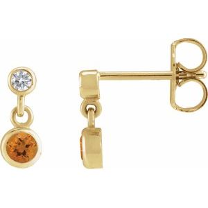 Ladies Natural Citrine Natural Diamond Two-Stone Earrings (I1, G-H) — 14K Yellow Gold