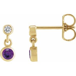 Ladies Natural Amethyst Natural Diamond Two-Stone Earrings (I1, G-H) — 14K Yellow Gold