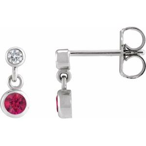 Ladies Natural Ruby Natural Diamond Two-Stone Earrings (Si2-Si3, G-H) — Platinum