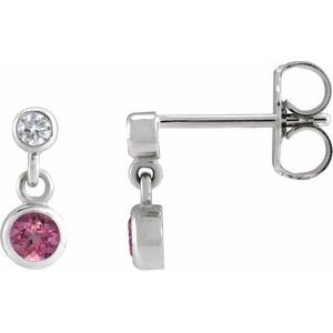 Ladies Natural Pink Tourmaline Natural Diamond Two-Stone Earrings (I1, G-H) — Sterling Silver