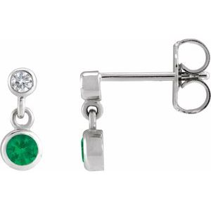 Ladies Natural Emerald Natural Diamond Two-Stone Earrings (Si2-Si3, G-H) — Platinum