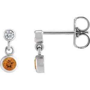 Ladies Natural Citrine Natural Diamond Two-Stone Earrings (I1, G-H) — Sterling Silver