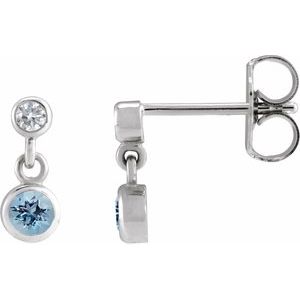 Ladies Natural Aquamarine Natural Diamond Two-Stone Earrings (Si2-Si3, G-H) — Platinum