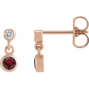 Ladies Natural Mozambique Garnet Natural Diamond Two-Stone Earrings (I1, G-H) — 14K Rose Gold