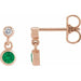 Ladies Natural Emerald Natural Diamond Two-Stone Earrings (I1, G-H) — 14K Rose Gold